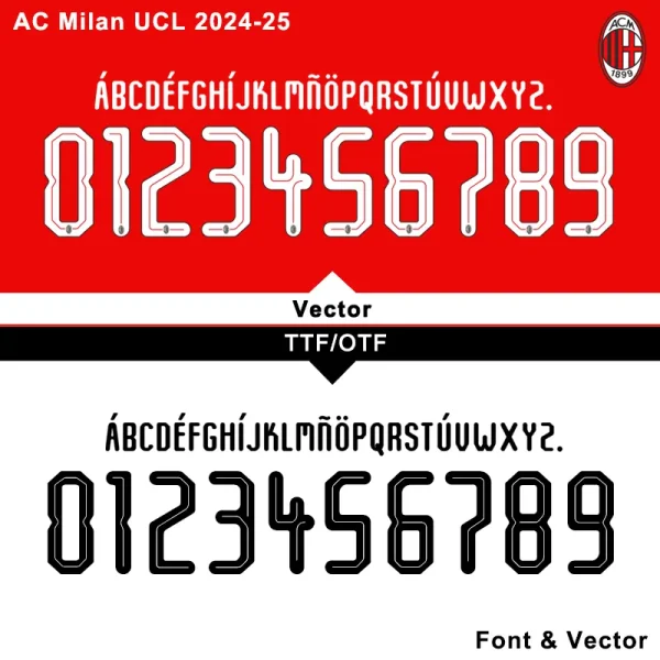 AC Milan Font 2024-25 UCL Vector Download