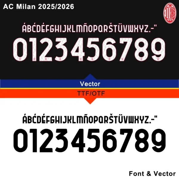 AC Milan 2025/2026 font vector files in TTF, OTF, AI, CDR, PDF formats