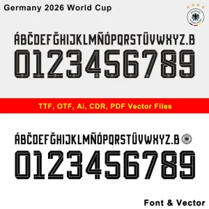 Germany 2026 World Cup font full set of numbers and letters, confirming TTF, OTF, AI, CDR, PDF vector files.