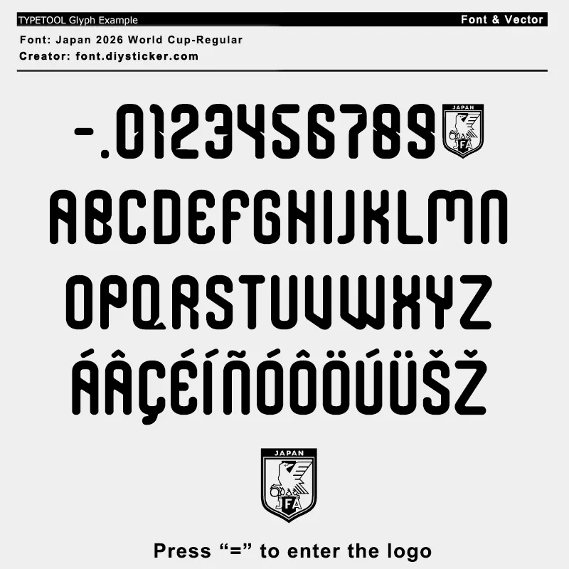 Japan 2026 World Cup home font full character set, TTF OTF vector font
