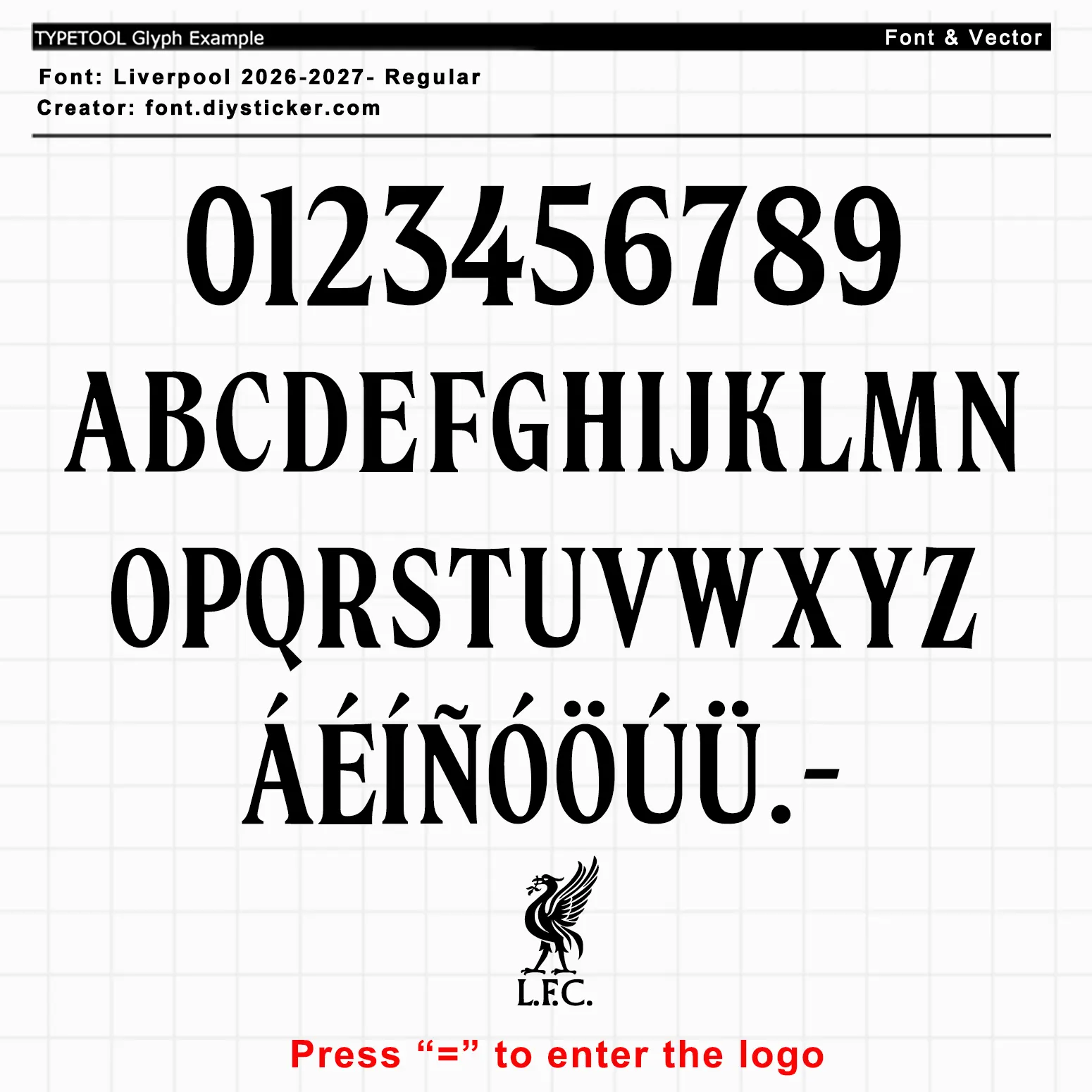 Liverpool Font Kit 2026/2027 full character preview letters numbers jersey style