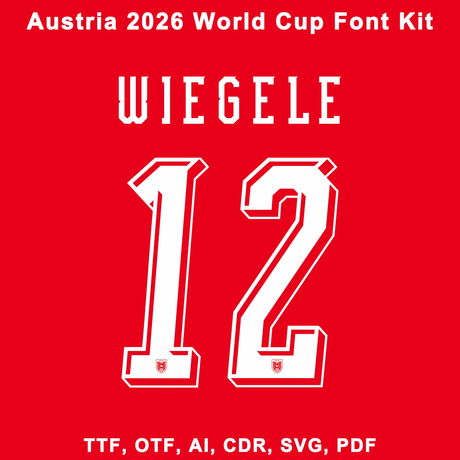 Austria 2026 World Cup jersey font mockup player WIEGELE number 12 red home kit