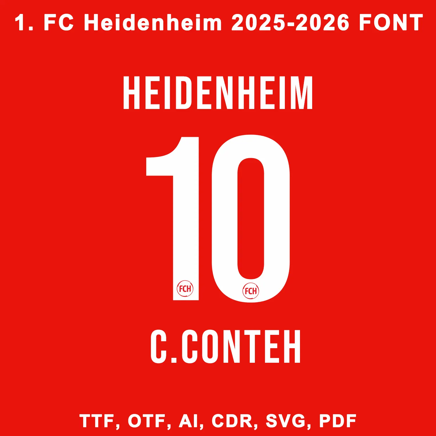 1. FC Heidenheim 2025/2026 jersey font example with player name C.CONTEH 10