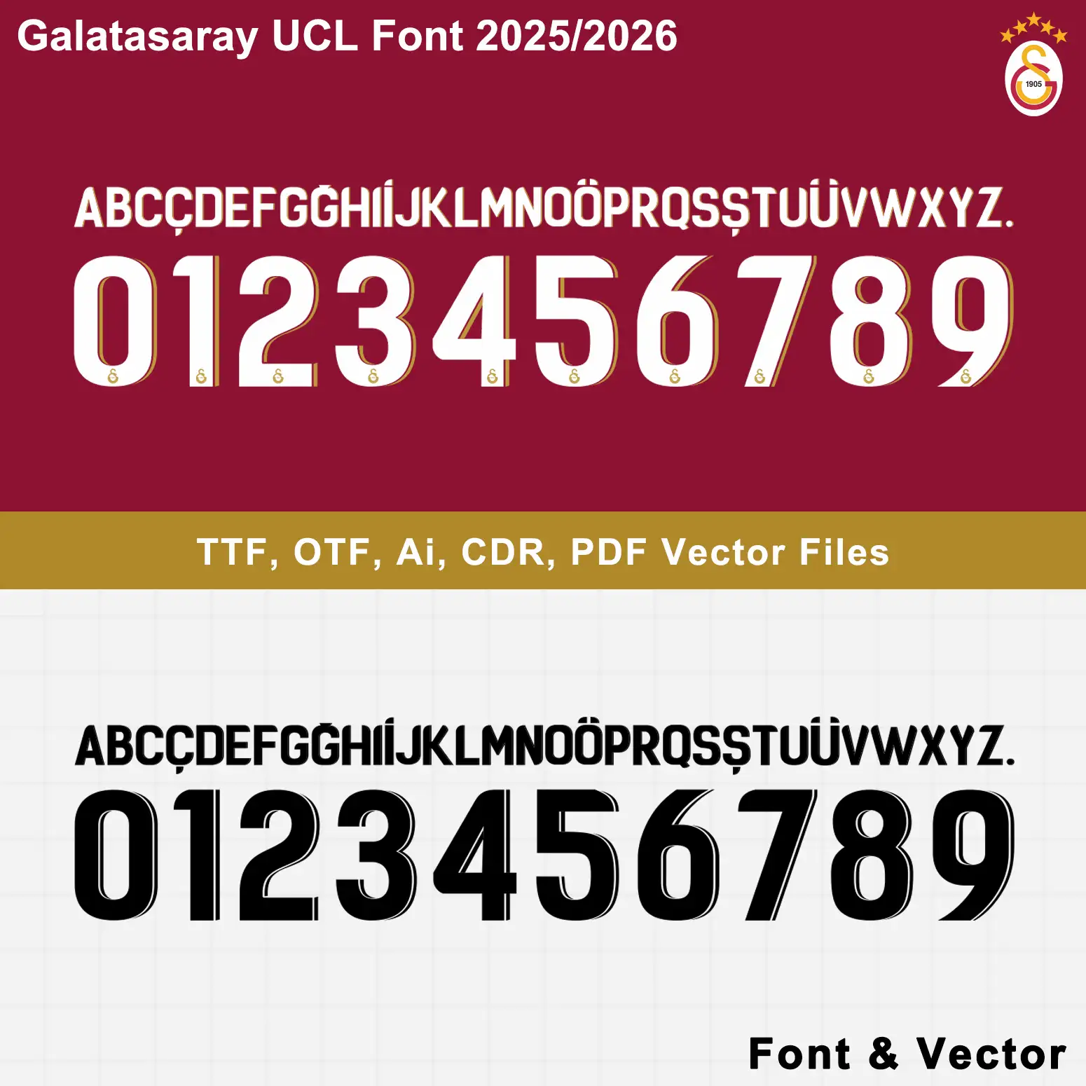 Galatasaray UCL font 2025/2026 preview in maroon and black with crest details