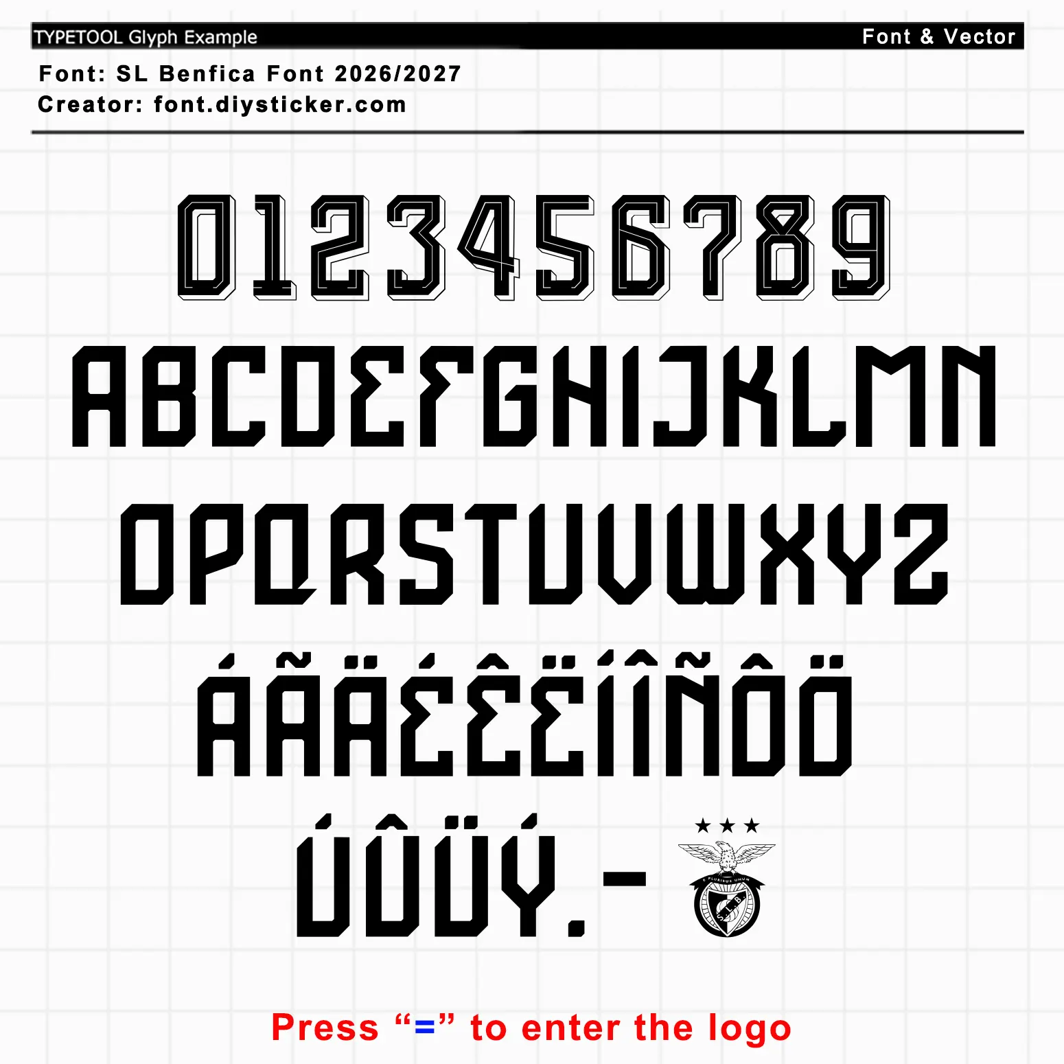 SL Benfica Font 2026/2027 jersey vector kit with letters, numbers, and crest glyph preview