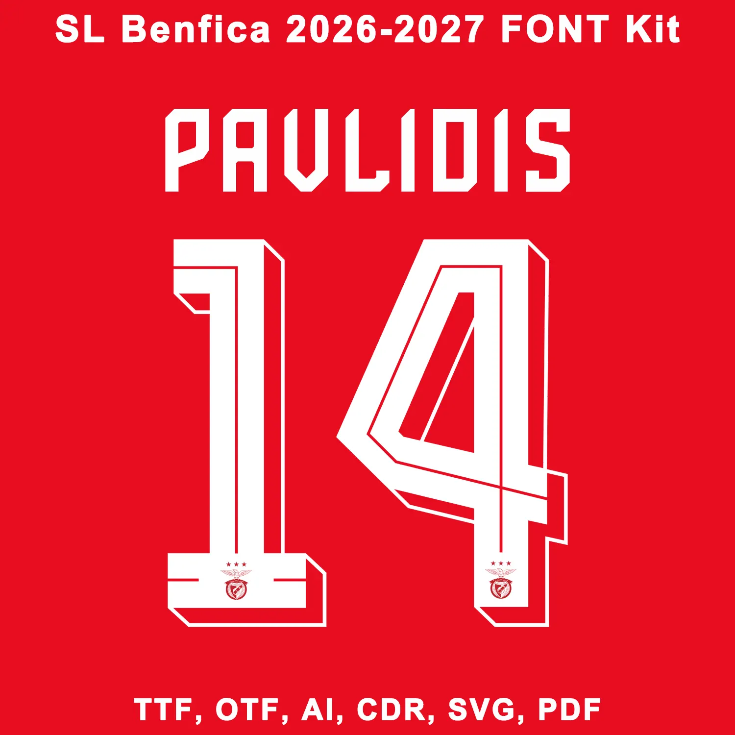 SL Benfica 2026/2027 jersey font example with player name PAVLIDIS 14