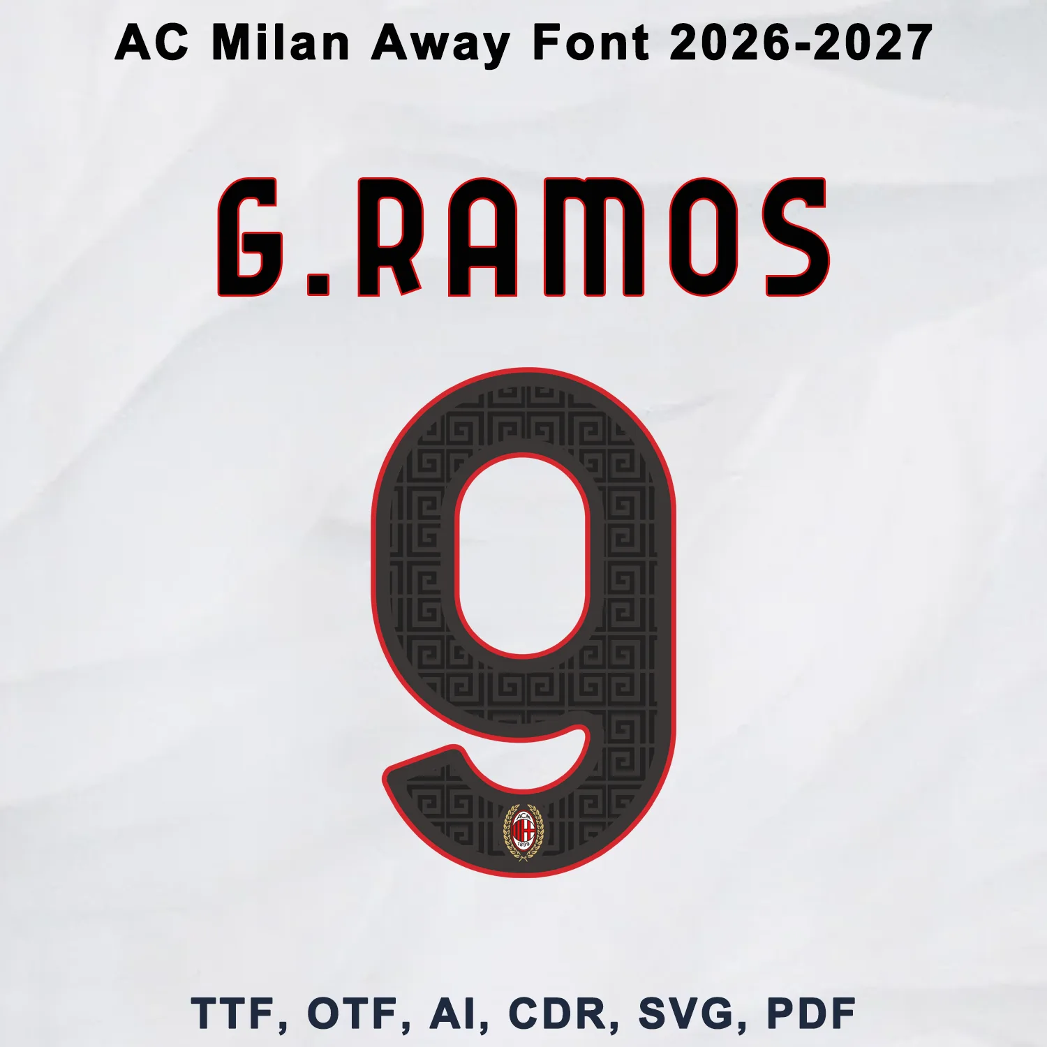 AC Milan 2026-27 away jersey font mockup player G.RAMOS number 9 white away kit