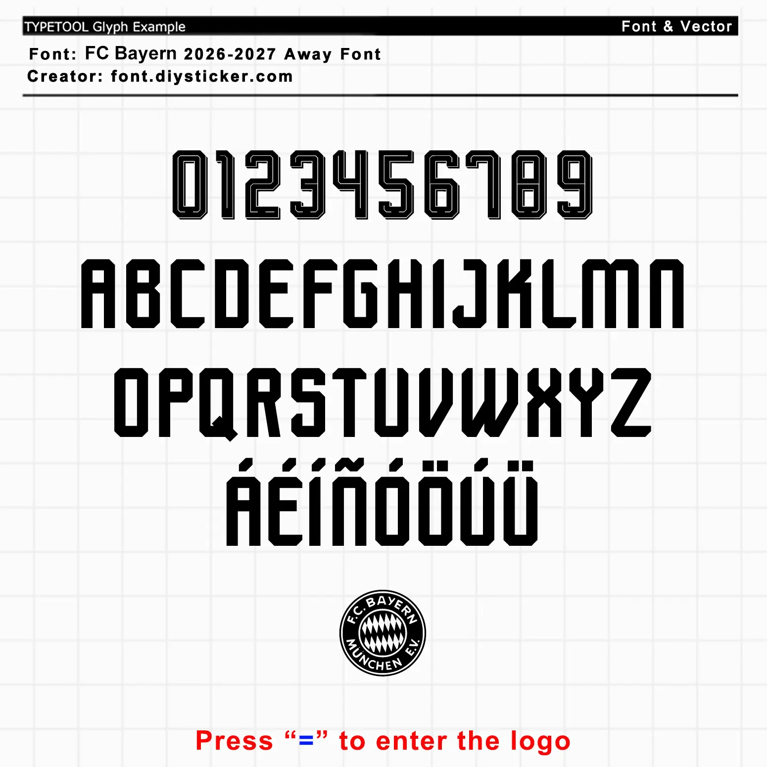 FC Bayern Munich 2026‑2027 Away Font glyph preview alphabet numbers accented characters