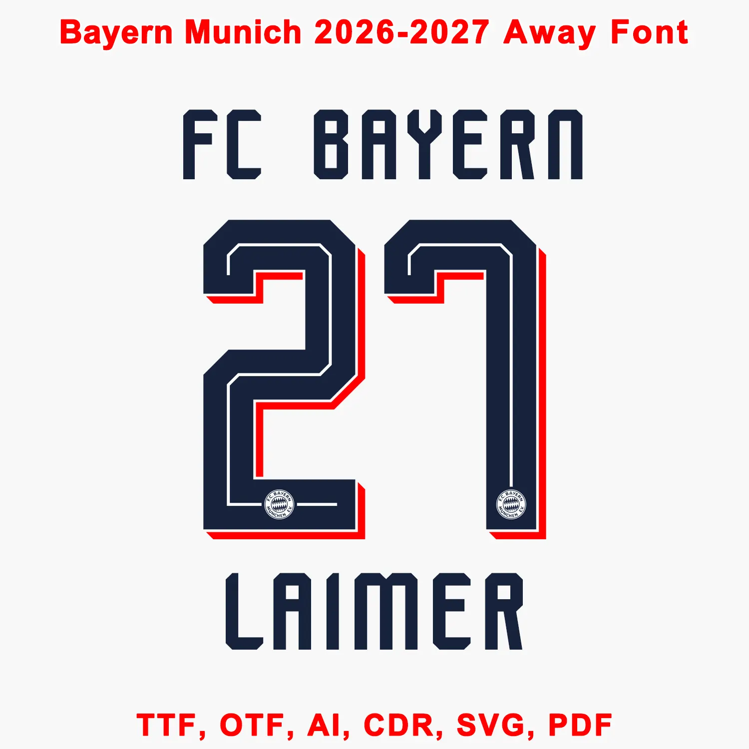 FC Bayern Munich 2026‑2027 Away Font jersey name number sample print preview