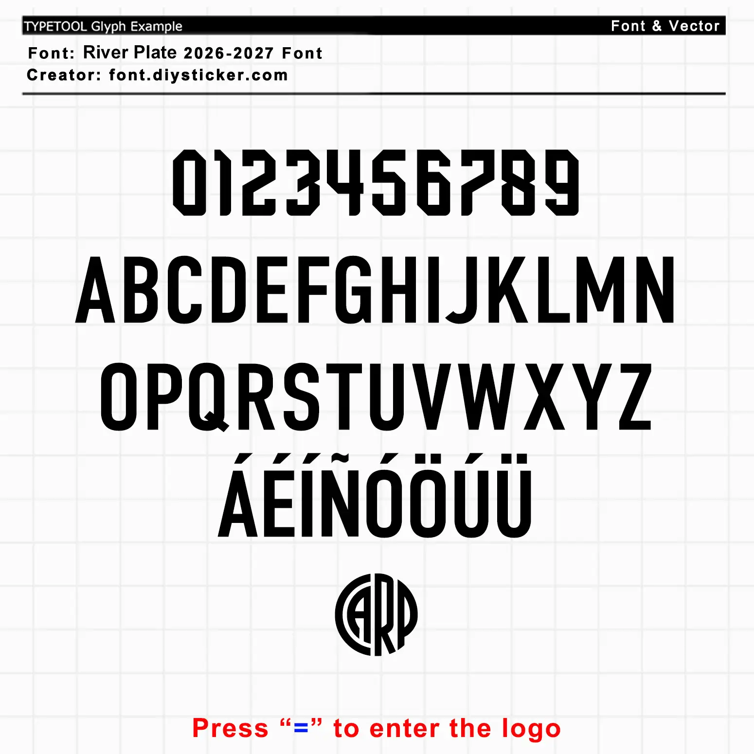 River Plate 2026‑2027 font glyph chart accented characters player name club logo symbol